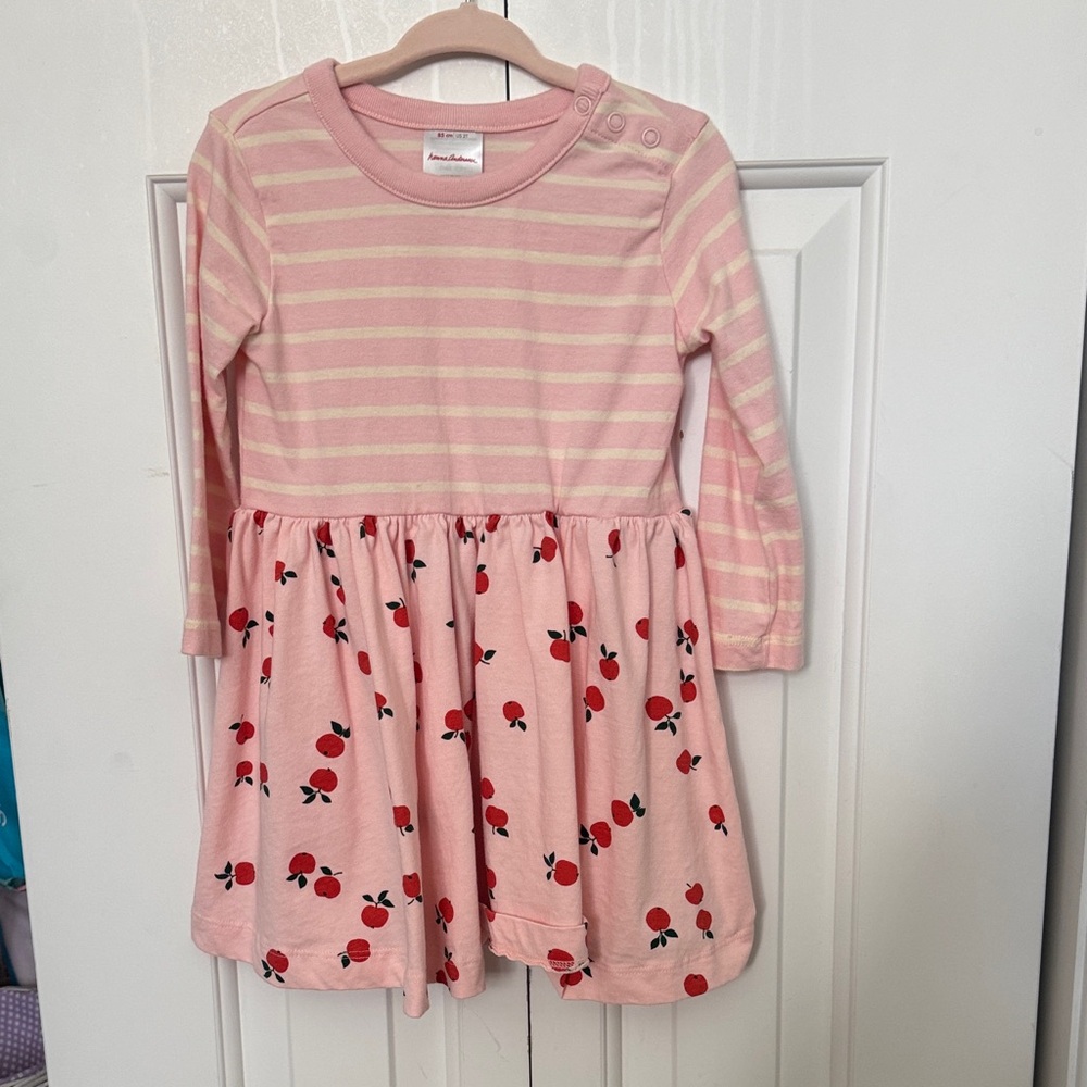 2T NWOT Hannah Anderson Pink Striped Dress with Apples